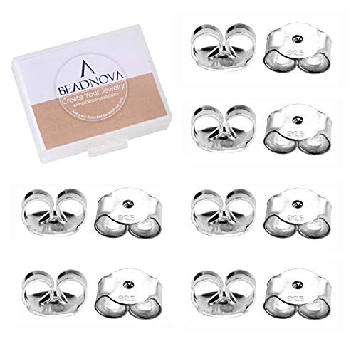 BEADNOVA 925 Sterling Silver Earring Backs Butterfly Earring Backing for Studs Locking Ear Studs Stopper Hypoallergenic Earstud Backings Replacement Secure Earstud Backs for Posts (12 pcs)
