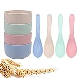 Unbreakable Kids Bowls, Microwave Dishwasher Safe, Wheat Straw Snack Bowl Sets for Kids/Toddler/Children/Baby Feeding - 15oz/Bowl, 4 Bowls and 4 Spoons, Lightweight and Durable