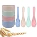 Unbreakable Kids Bowls, Microwave Dishwasher Safe, Wheat Straw Snack Bowl Sets for Kids/Toddler/Children/Baby Feeding - 15oz/Bowl, 4 Bowls and 4 Spoons, Lightweight and Durable