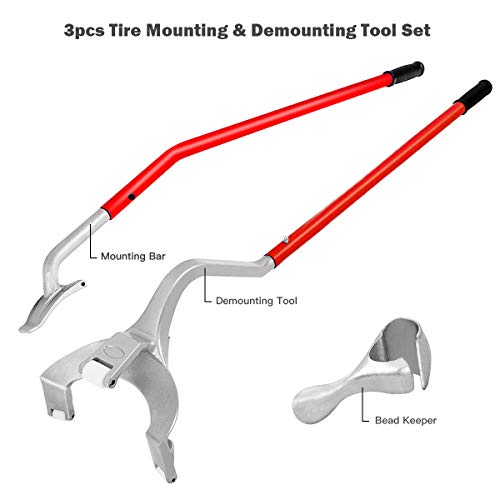 Goplus Tire Changer, 17.5" to 24" Steel Tire Mount Demount Tool Kit, Tubeless Truck Bead Breaker Manual Tire Changing Tool (Red)