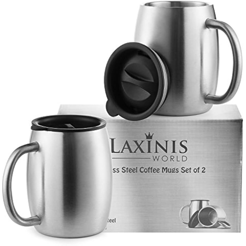 Stainless Steel Coffee Mugs Spill Resistant Lids, 14 Oz Double Walled