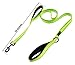 Wagtime Club Double Handle Dog Leash, 6ft Long Heavy Duty Dog Leash with Paded Traffic Handles for Extral Control and Training, Dual Handles Leads, Large Medium Small Dogs (Reflective Neon Green)