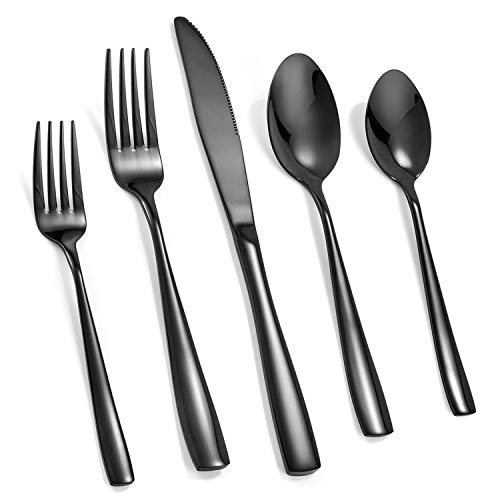 Black Silverware Set, 20Piece Stainless Steel Flatware set, Tableware Cutlery Set Service for 4