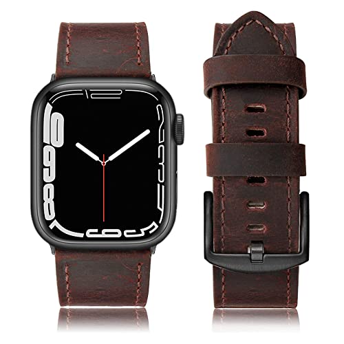SWEES Leather Band Compatible with Apple Watch Bands 45mm 42mm 44mm Men Women, Vintage Genuine Leather Wristband Replacement Band Compatible for iWatch Series 9 8 7 6 5 4 3 2 1 SE Retro Walnut
