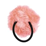 Women Salmon Pink Pom Pom Decor Stretchy Band Hair Tie Ponytail Hairband