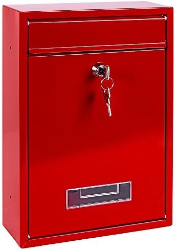Home Vida Steel Square Letter Mail Post Box Wall Mountable Lock, Red