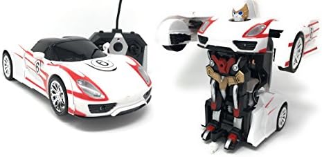 Robot Car - Robot Toy Transforming Car to Robot - includes USB Rechargeable Batteries, with Lights and Realistic Engine Sounds, White Racing Car