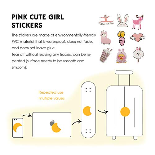 Cute Pink Cartoon Stickers 50PCS, Echeer Pink Girl Decal Stickers Waterproof Removable Vinyl Party Favors Decal Stickers for Girl Birthday Supplies Decorations