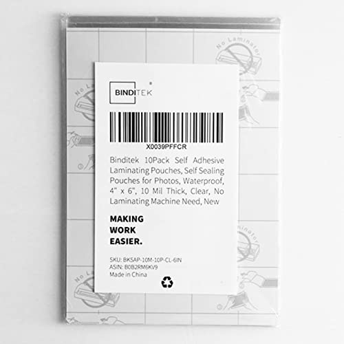 Binditek 10 Pack 10 Mil Self-Sealing Laminating Pouches, 4.5 x 6.4 Inches for Photos, Glossy Finish, No Machine Needed, 4 x 6 Inches Self-Adhesive Laminating Pouches, Office Supplies
