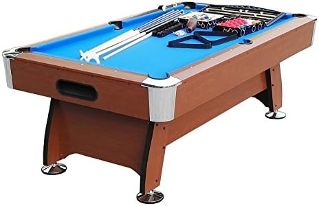 By PoolCentral 8' x 4.25' Brown and Blue Deluxe Billiard Pool and Snooker Game Table