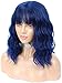 Lizzyhair Short Wavy Wig with Bangs for Women Bob Wave Wigs for Black Women 18Inch Fashion Style Synthetic Heat Resistant for Daily Party Use