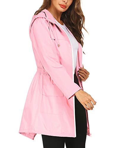 Windproof Jackets for Women,Women's Trench Coats Active Outdoor Hiking Camping Raincoat Pink - Thumbnail 2