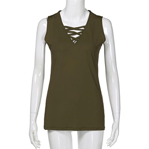 Sumen Women's V Neck Lace up Strappy Criss Cross Tank Tops Sleeveless Casual Blouse (M, Army Green) - Thumbnail 3