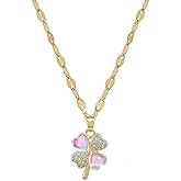 Dtja Crystal Clover Leaf Pendant Necklace for Women Gold-Toned CZ Cat's Eye Shamrock Irish Flower Link Choker Chain Necklaces Adjustable St.Patrick's Day Holiday Jewelry 18"