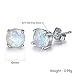 925 Sterling Silver Opal Stud Earrings, 6mm Round Stud Earrings in White Gold or Rose Gold for Women (White Gold)