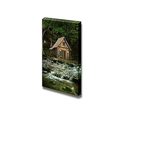 Canvas Prints Wall Art - Beautiful Forest House Over The Waterfalls | Modern Wall Decor/Home Art Stretched Gallery Canvas Wraps Giclee Print & Ready to Hang - 18" x 12"