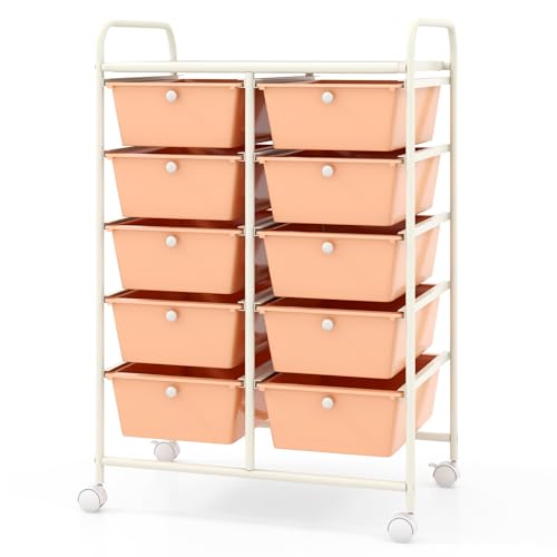 CLEEMAN 10-Drawer Rolling Cart with Drawers, Storage Cart with Universal Wheel…