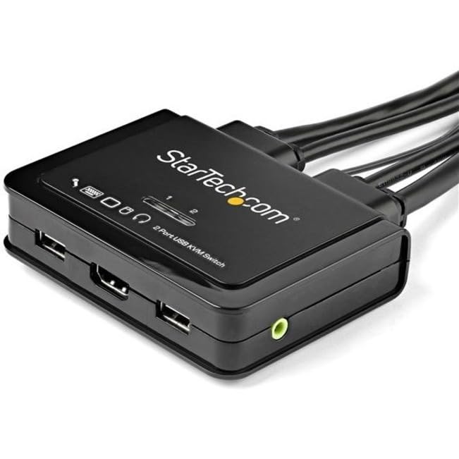 StarTech com 2 Port HDMI KVM Switch - 4K 60Hz - Compact Dual Port UHD/Ultra HD USB Desktop KVM Switch w/Integrated 4ft Cables & Audio - Bus Powered & Remote Switching - MacBook ThinkPad (SV211HDUA4K)