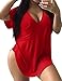 ALLEGRACE Womens Casual Scoop Collar Plus Size T Shirts Summer Tops Tee Red 3XL