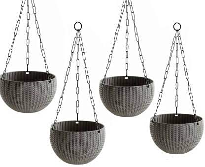 Abasr Grey Flower Pot Plant Holder & Flower Pot Hanging_Set of 3