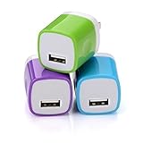 MaxMall 3319561 Universal USB AC/DC 1.0A AMP Travel/ Home Wall Charger Power Adapter - Green/Purple/Blue(Pack of 3)
