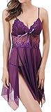 Queen.M Pretty Pajama Sexy Lingerie Sling Transparent Underwear for Sex Flirt, Large, Purple