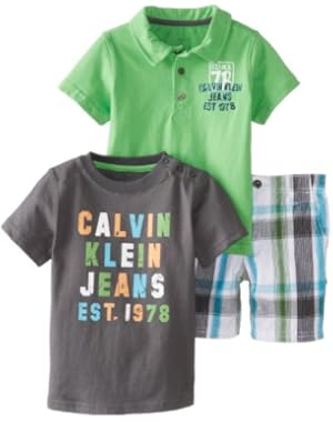 Calvin Klein Baby Boys' Polo Top with Tee and Plaided Short!