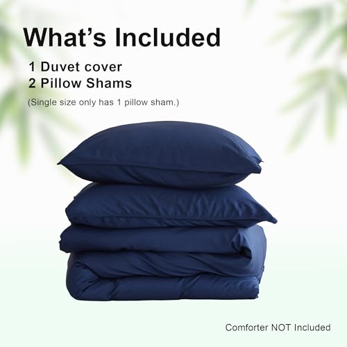 Simple&Opulence Duvet Cover Double Size 100% Viscose Derived from Bamboo, 3 PCS Pure Breathable Cooling Silky Soft Bedding for Hot Sleepers Moisture-Wicking Comforter Cover Set, Navy
