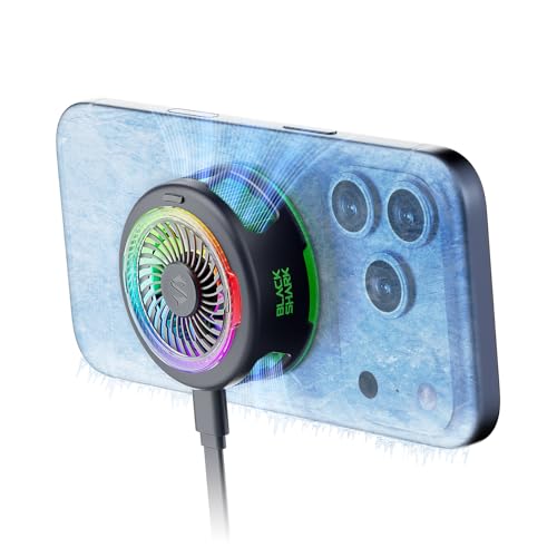Black Shark FunCooler 6 Magnetic Phone Cooler for Gaming, Portable Mobile Phone Cooler with RGB Lighting, Mobile Phone Cooling Fan for iPhone Magnetic Series/Tablet/iPad (Black)