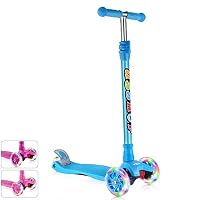 GOOGO Kick Scooter for Kids & Toddlers Girls or Boys, 4 Adjustable Height, Extra-Wide Deck, Lean to Steer with PU Light Up Wheels for Children from 3 to 14 Year Old,Blue