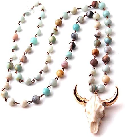 Lishfun Charm Better Annie Amazonite Stones Statement Necklaces Bohemian Tribal Jewelry Horn Pendant Necklace