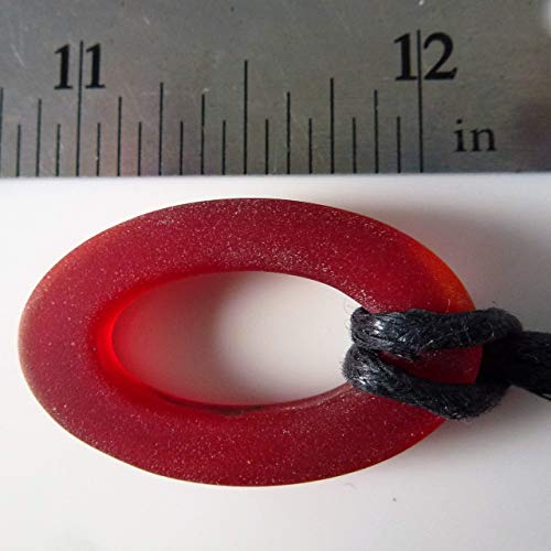Ocean mystery scarlet surf beach sea glass yoga meditation karma oval small beautiful pendant handmade necklace, unisex surfing jewelry on a waxed cotton 26 inch cord