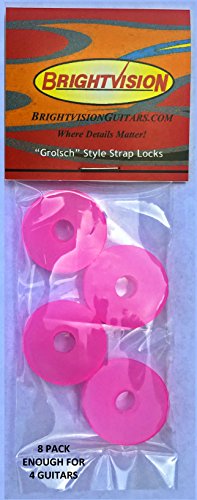 Eight TRANSLUCENT PINK Rubber Guitar Strap Locks - Grolsch Style - Classic and Reliable - Made In The USA! (8-Pack)