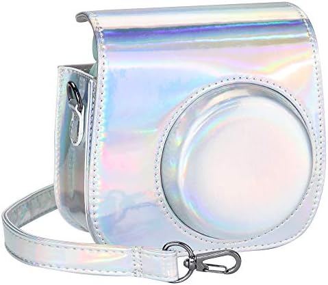 Blummy PU Leather Camera Case for Fujifilm Instax Mini 11/ Mini 9/ Mini 8 Instant Camera with Adjustable Strap and Pocket (Silver Laser)