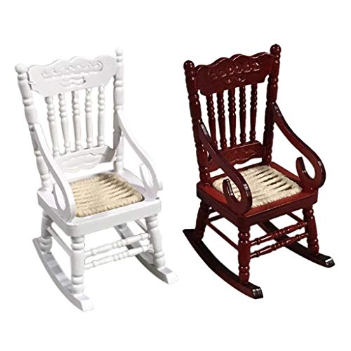 Retro Mini Dining Rocking Chair for 1:12 Mini Dollhouse Kitchen Furniture - Gbell Dollhouse White Red Dining Table Chair Miniatures Accessory Pretend Toys Gifts for Little Girls Gifts (Red)