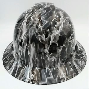 Wet Works Imaging Customized Pyramex Full Brim White Flames Hard Hat with  Ratcheting Suspension