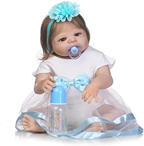 NKol Reborn Dolls Silicone Full Body, Lifelike Realistic Newborn Baby Toddlers Doll, 22inc 57cm Babies Girl with White Skirt Anatomically Correct Toys