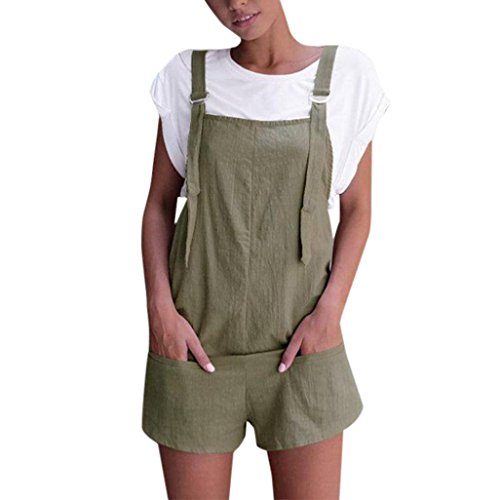 Taore Womens Plus Size Casual Strap Bib Jumpsuit Overalls Sleeveless Rompers Haren Wide Leg Short Pants (USS=TagM, Green#)