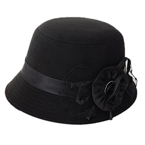 Freedi Bowler Hat Fedora Hats Dress Up Derby Hats Wide Brim Flower for Costume Adults Women Winter (Black)