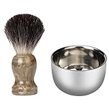 TONSEE Stainless Steel Metal Men's Shaving Mug Bowl Cup + Shaving Brush