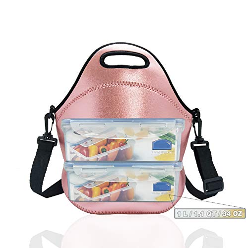 Neoprene Insulated Lunch bag, Lunch tote Boxes Bags for Kids Women Men Kids Children Work Office School Picnic Travel (Rose Gold)