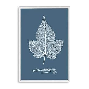 Framed White Leaf on Grayish Blue Background Home...