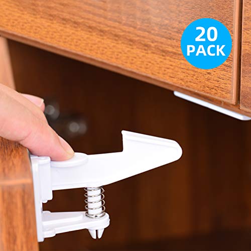 Cabinet Locks Child Safety Latches - TUSUNNY Baby Proofing Lock Child Proof Drawer Locks with Strong Adhesive for Cabinets and Drawers,Corner & Door (20Pack)