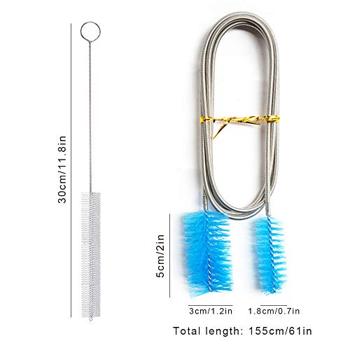 Huture 2PCS Aquarium Filter Brush Set Flexible Double Ended Bristles Hose Pipe Cleaner with Stainless Steel Long Tube Spiral Cleaning Brush Bristles Brushes for Fish Tank Home Kitchen Washing Tool