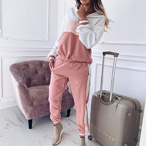 Winsummer Womens 2 Piece Outfits Tracksuits Pullover Hoodie Sweatshirt Top Sweatpants Sport Jogger Sweatsuit Activewear Pink