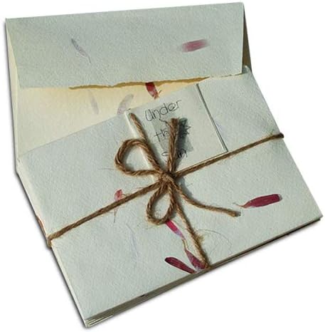 Handmade Ivory with Aster Petals Envelope and Card, Set of 10,3.5"x 5"