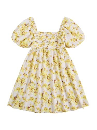 Floerns Women's Floral Dress Puff Sleeve Square Neck Mini Dresses Yellow at Amazon