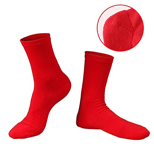 Chinese Red Cotton Socks, Joyous Thick Crew Socks, Soft Breathable Casual Socks 3-Pack (Pure Red)