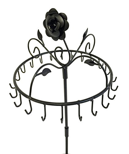 Bejeweled Display Rose on Top 17" H Black Color Rotating Necklace Holder ~ Necklace Organizer~Necklace Stand Jewelry Display