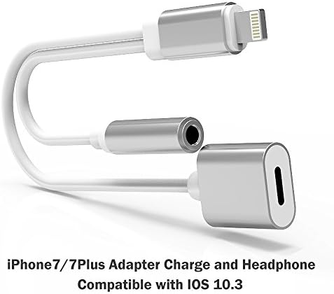 iPhone 7 / 7 Plus Adapter, iPhone 7 Accessories 2 in 1 Lightning Adapter Cable Charge and Headphone Splitter (Silver)